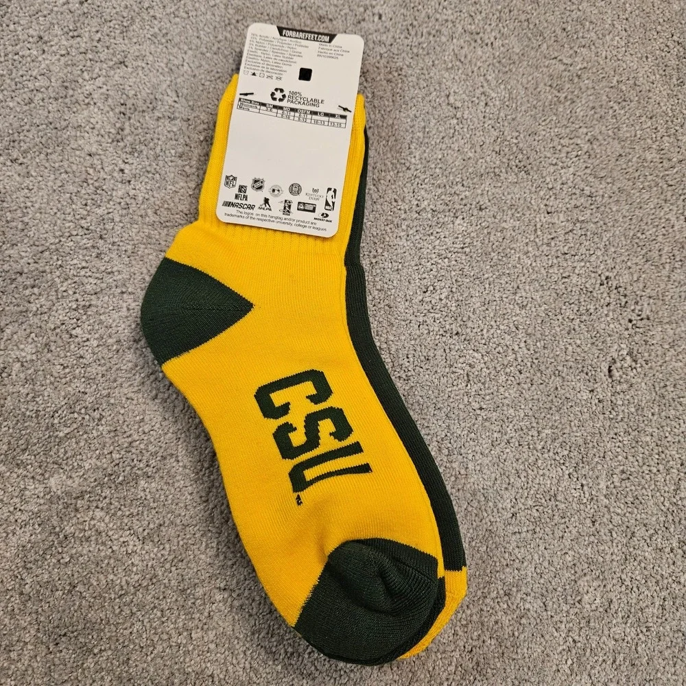Colorado State Rams Socks 2 Pack For bare Feet‎ NCAA Green Gold Men's LG New